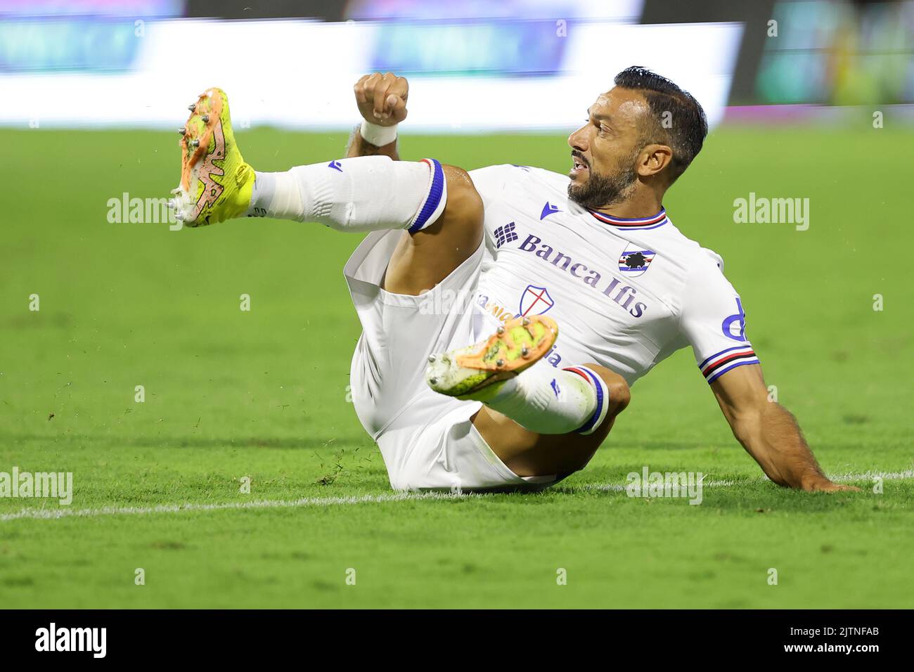 Foto Alessandro Garofalo/LaPresse 28 agosto 2022 Salerno, Italia sport calcio Salernitana vs Sampdoria - campione di calcio Serie A Tim 2022/2023 - Stadio Arechi. Nella foto: Fabio Quagliarella (UC Sampdoria) 28 agosto 2022 Salerno, Italia sport soccer Salernitana vs Sammoria - Campionato Italiano di Calcio League A 2022/2023 - Stadio Arechi. Nella foto: Fabio Quagliarella (UC Sampdoria) Foto Stock