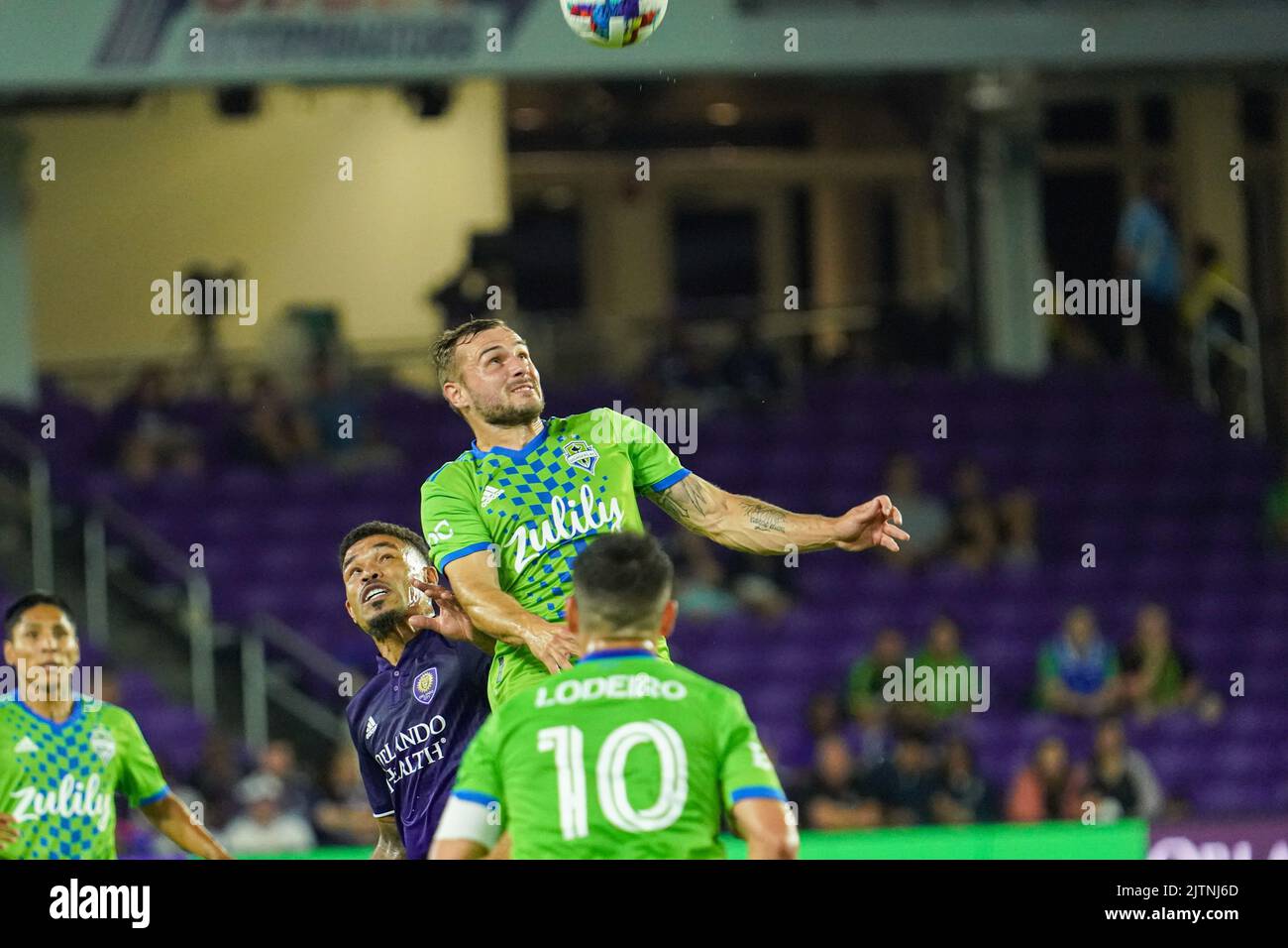 Orlando, Florida, USA, 31 agosto 2022, Seattle Sounders Forward Jordan Morris #13 vince il titolo all'Exploria Stadium. (Foto di credito: Marty Jean-Louis) Foto Stock