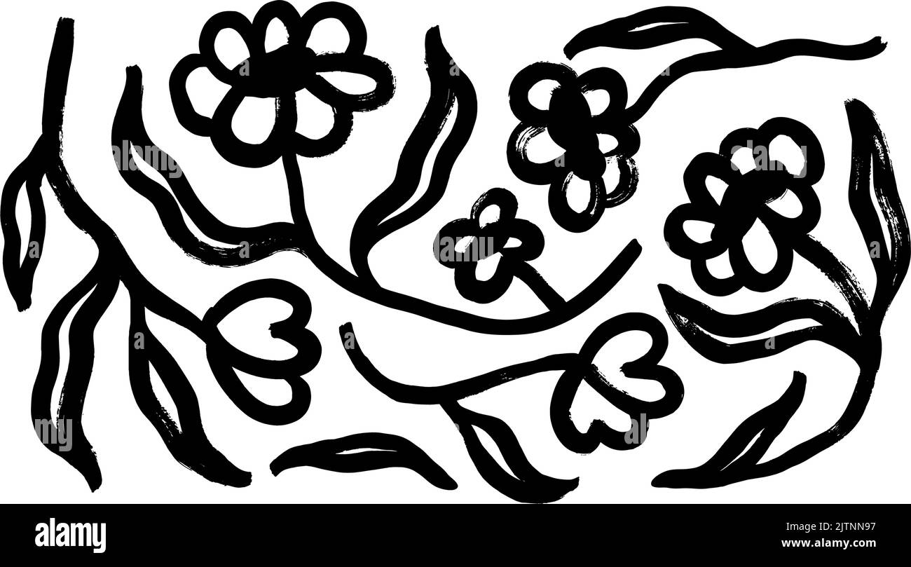 Set vettoriale di fiori ingenui disegnati a mano. Illustrazione Vettoriale