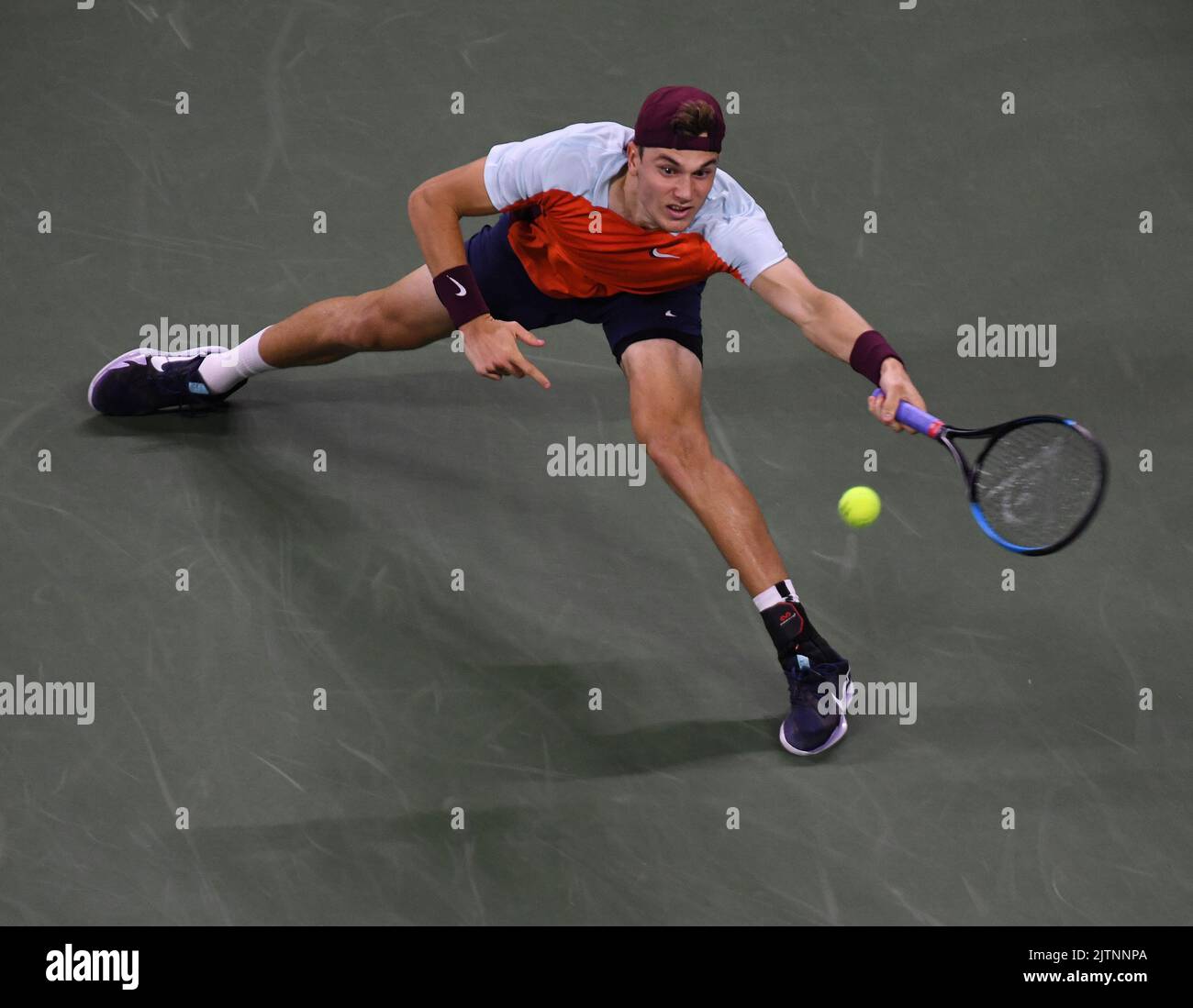 New York, GBR. 31st ago, 2022. New York Flushing Meadows US Open Day 3 31/08/2022t Jack Draper (GBR) festeggia la sua vittoria vincendo la seconda partita Credit: Roger Parker/Alamy Live News Foto Stock
