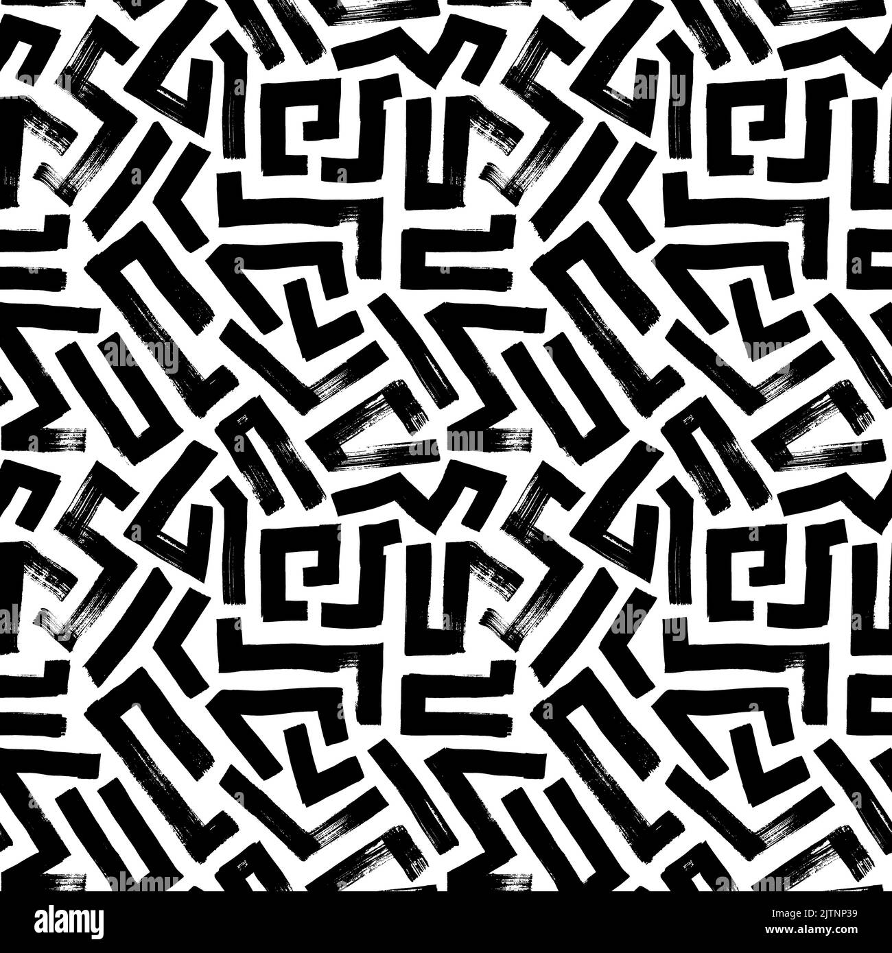 Disegno a mano nero labirinto astratto modello senza cuciture. Illustrazione Vettoriale