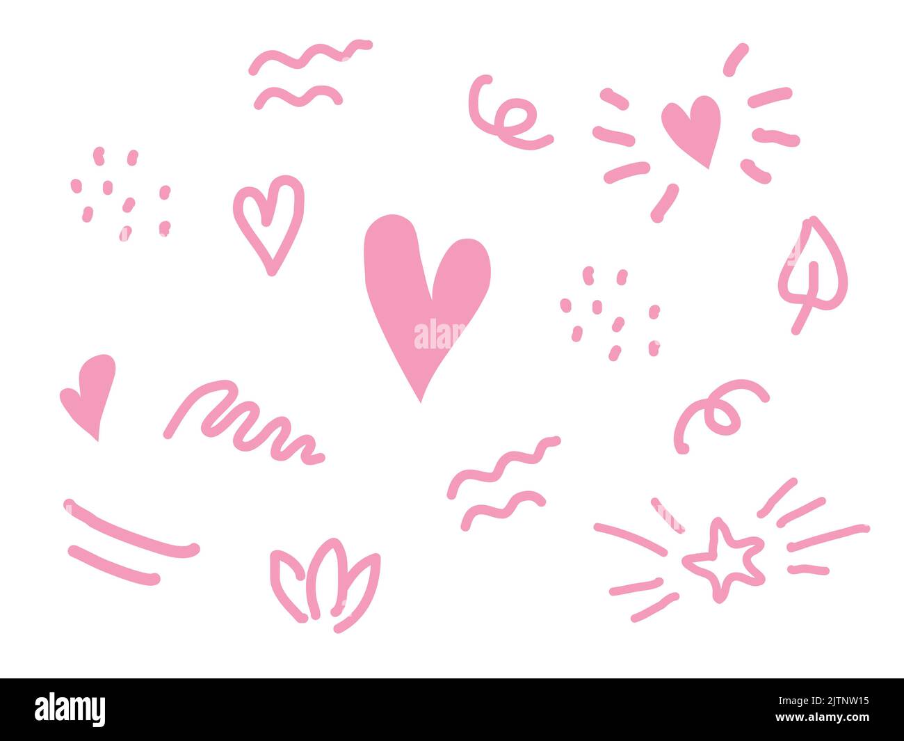 Bella doodle pattern. Elementi onda, punto, stella, cuore per bambini overlay set. Elementi dell'album di foto del bambino. Illustrazione vettoriale su sfondo isolato Illustrazione Vettoriale