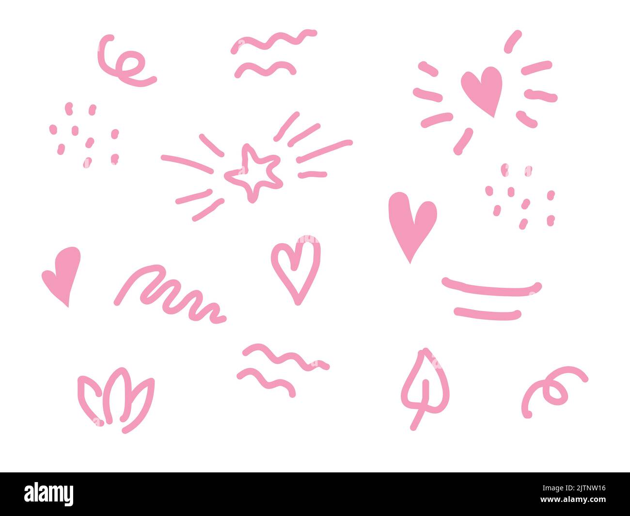 Bel modello di doodle. Set di sovrapposizione elementi onda, punto, stella, cuore per bambini. Elementi dell'album di foto del bambino. Illustrazione vettoriale su sfondo isolato. Illustrazione Vettoriale