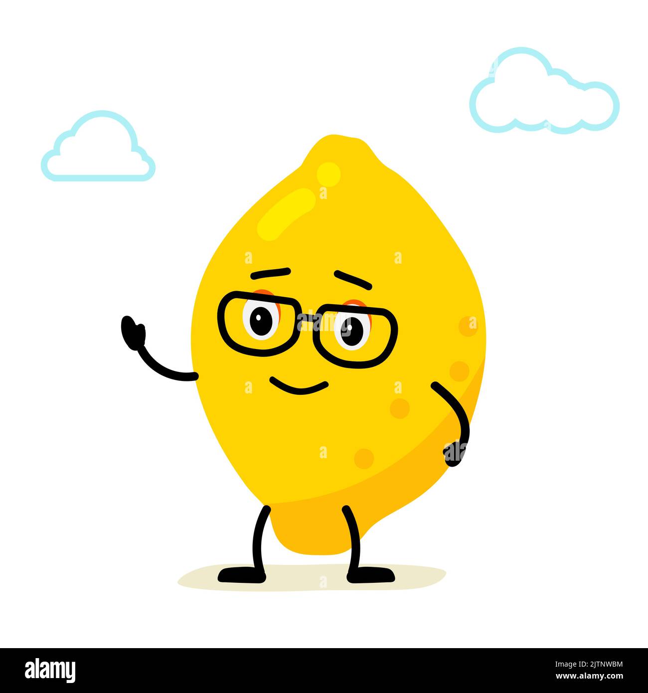 Limone carattere, agrumi. Stile comico carino e divertente. Disegno vettoriale cartoon piano isolato su sfondo bianco. Carattere Limone giallo e maturo Illustrazione Vettoriale