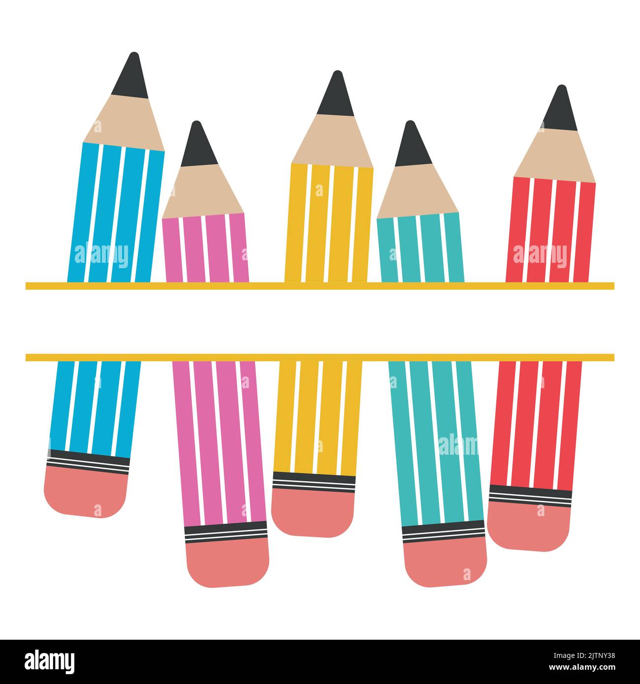 Una serie di matite colorate con una cornice di testo, illustrazione a colori con isolamento vettoriale. Illustrazione Vettoriale