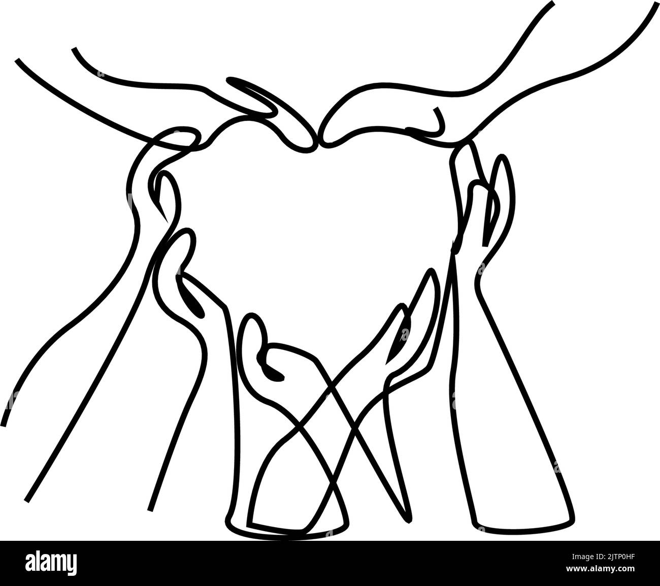 troppa gente che fa il segno del cuore con le braccia e le mani il concetto di lavoro di squadra Illustrazione Vettoriale