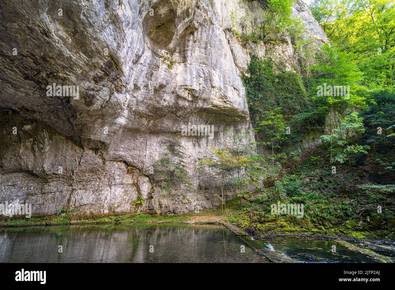 Höhle bei der quelle Source du Lison bei Nans-sous-Sainte-Anne, Bourgogne-Franche-Comté, Frankreich, Europa | Grotta alla sorgente del fiume Lison vicino Foto Stock