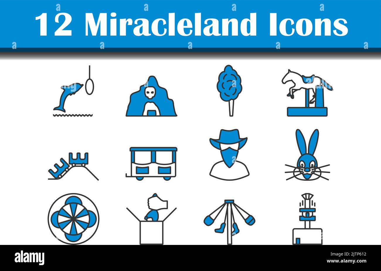 Set di icone Miracleland. Contorno grassetto modificabile con disegno di riempimento a colori. Illustrazione vettoriale. Illustrazione Vettoriale