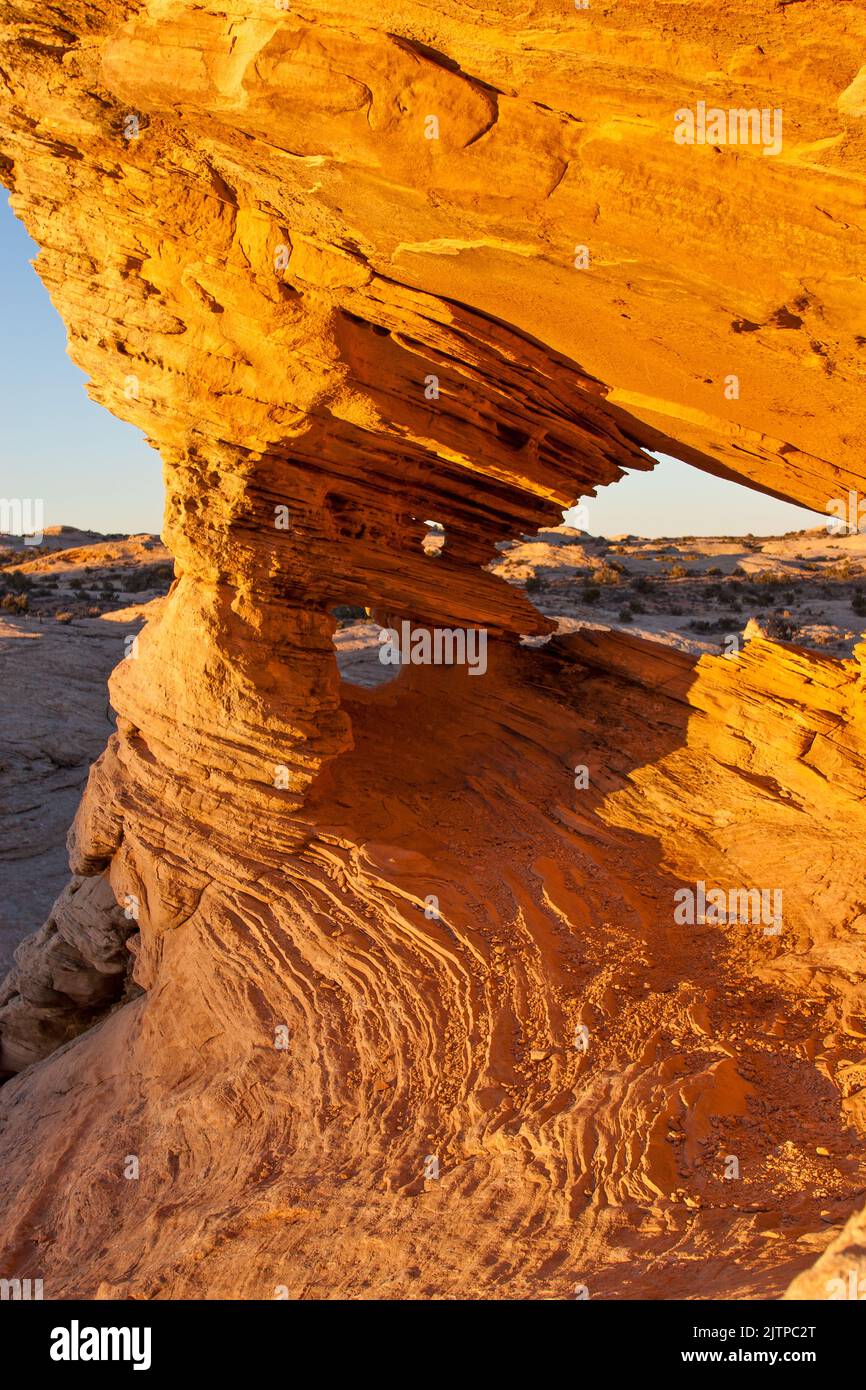 Numerosi piccoli archi nella colorata arenaria nel deserto vicino a Moab, Utah. Foto Stock