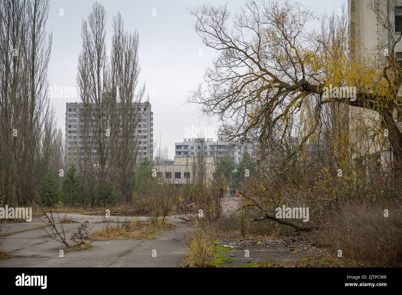 Sperrzone Tschernobyl und Geisterstadt Prypjat in der Ukraine Foto Stock