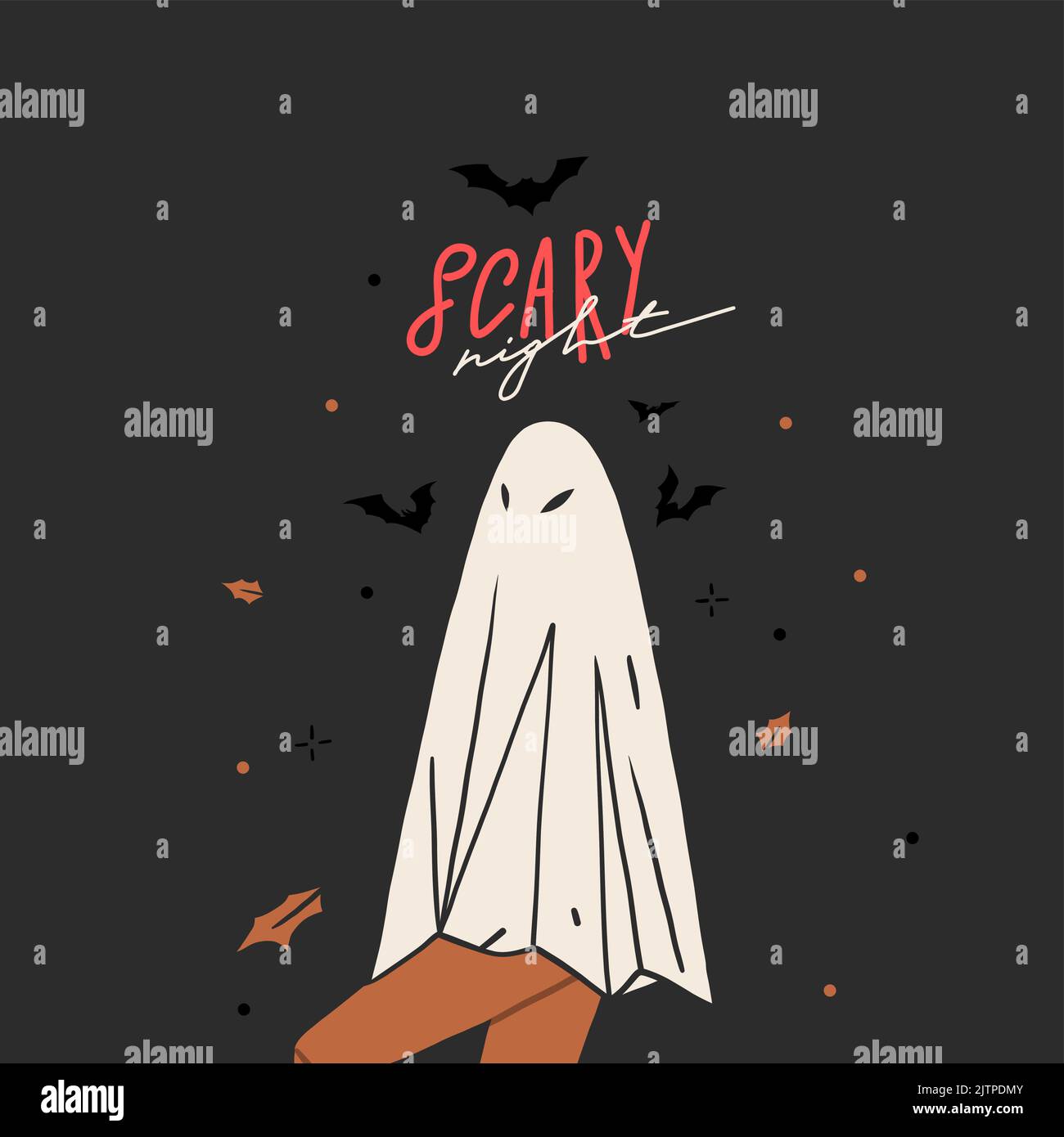 Mano disegnata astratta vettore grafica clipart illustrazioni, Halloween festa costume adulto persone personaggi collezione set.Creepy Halloween Illustrazione Vettoriale