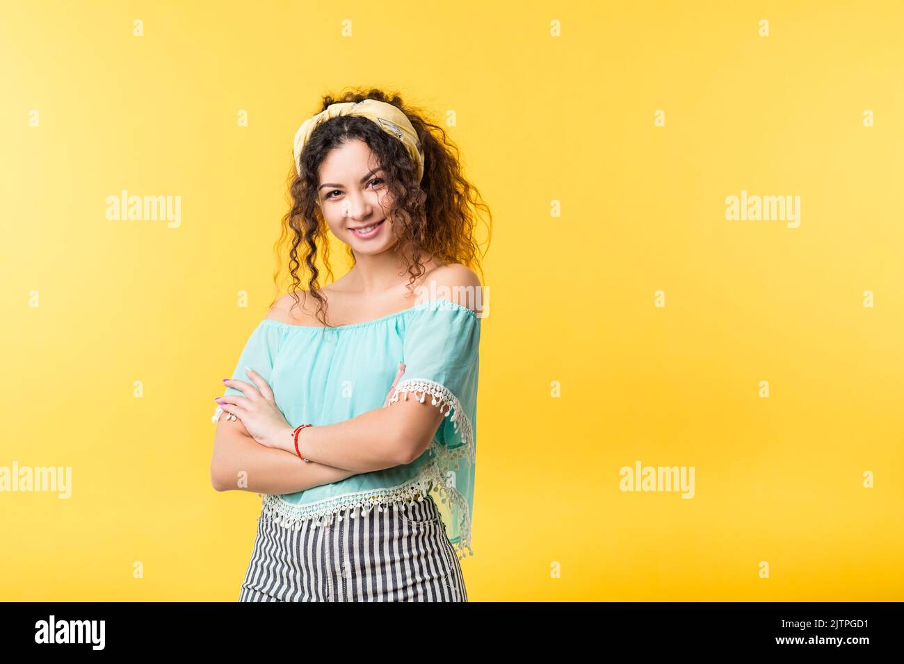 donna bellezza felicità fiducia sentimento emozione Foto Stock