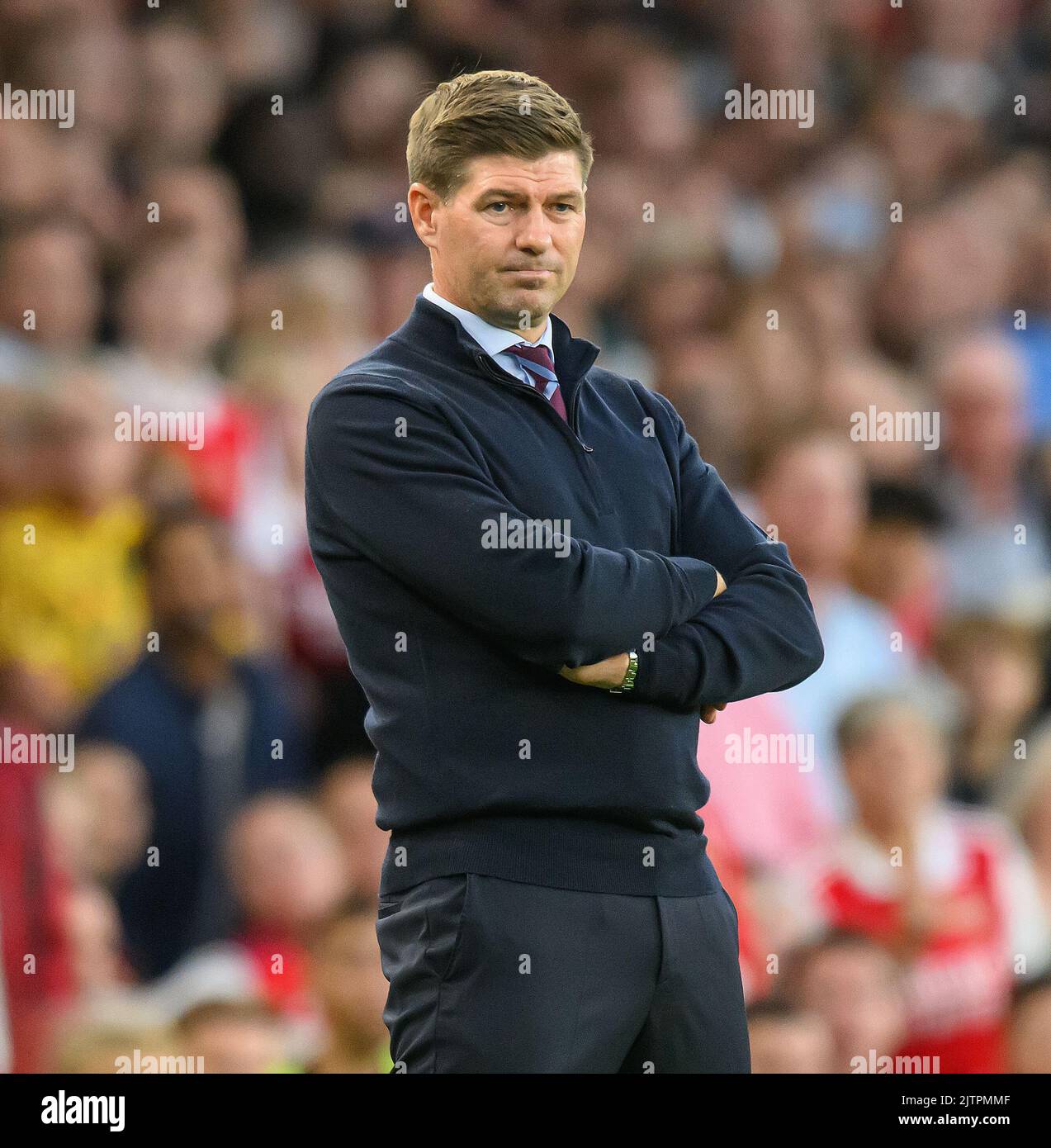 31 ago 2022 - Arsenal / Aston Villa - Premier League - Emirates Stadium Aston Villa Manager Steven Gerrard durante la partita presso l'Emirates Stadium. Foto : Mark Pain / Alamy Live News Foto Stock