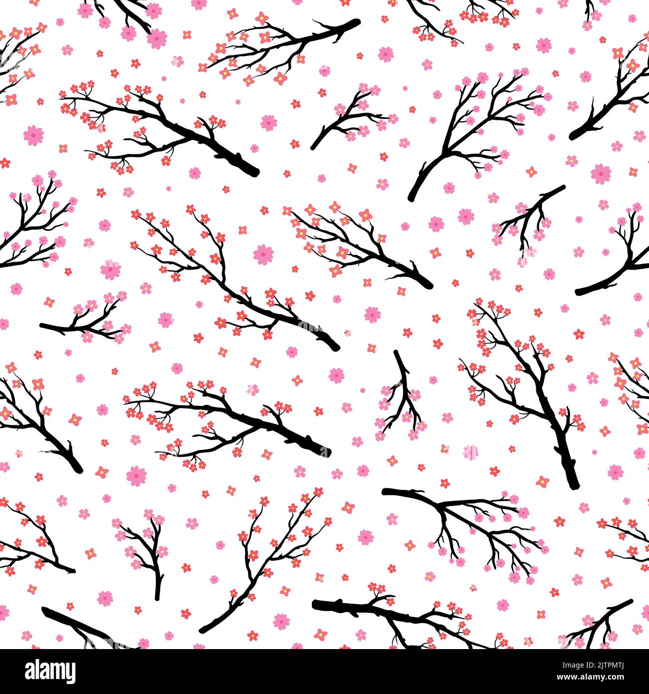 Modello senza cuciture con sakura o fiori e rami in fiore di ciliegio. Illustrazione Vettoriale