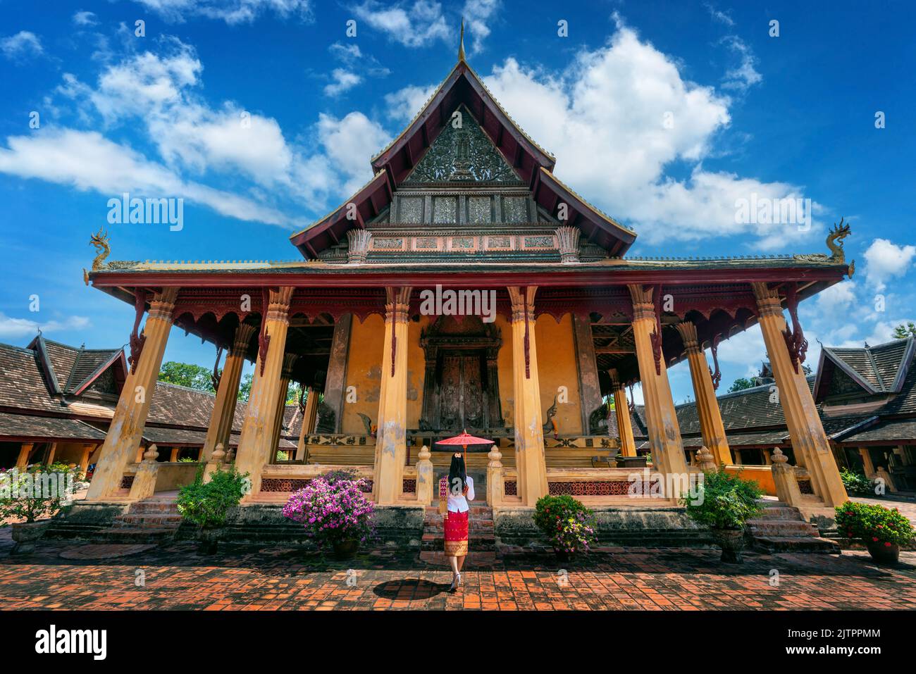 Visita turistica al tempio di Wat si Saket a Vientiane, Laos. Foto Stock