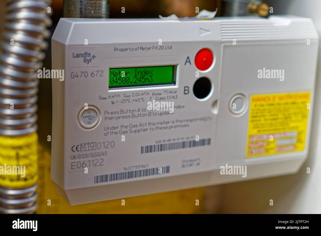 Misuratore intelligente di gas esterno con connettività cellulare Foto Stock