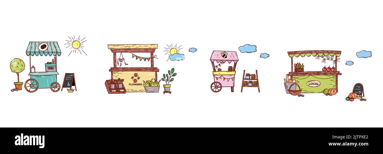 Banconi stradali. Set di vettori carino disegnati a mano Illustrazione Vettoriale