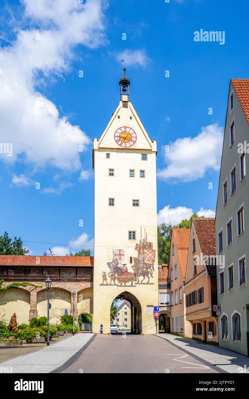 Porta Ulmer a Memmingen, Baviera, Germania Foto Stock