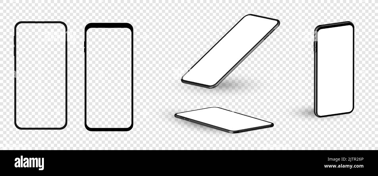 Cornice dello smartphone senza schermo vuoto, posizione ruotata. Telefono cellulare con illustrazione isometrica. Modello per la pubblicità o la pagina al sito, marketing, pres Illustrazione Vettoriale
