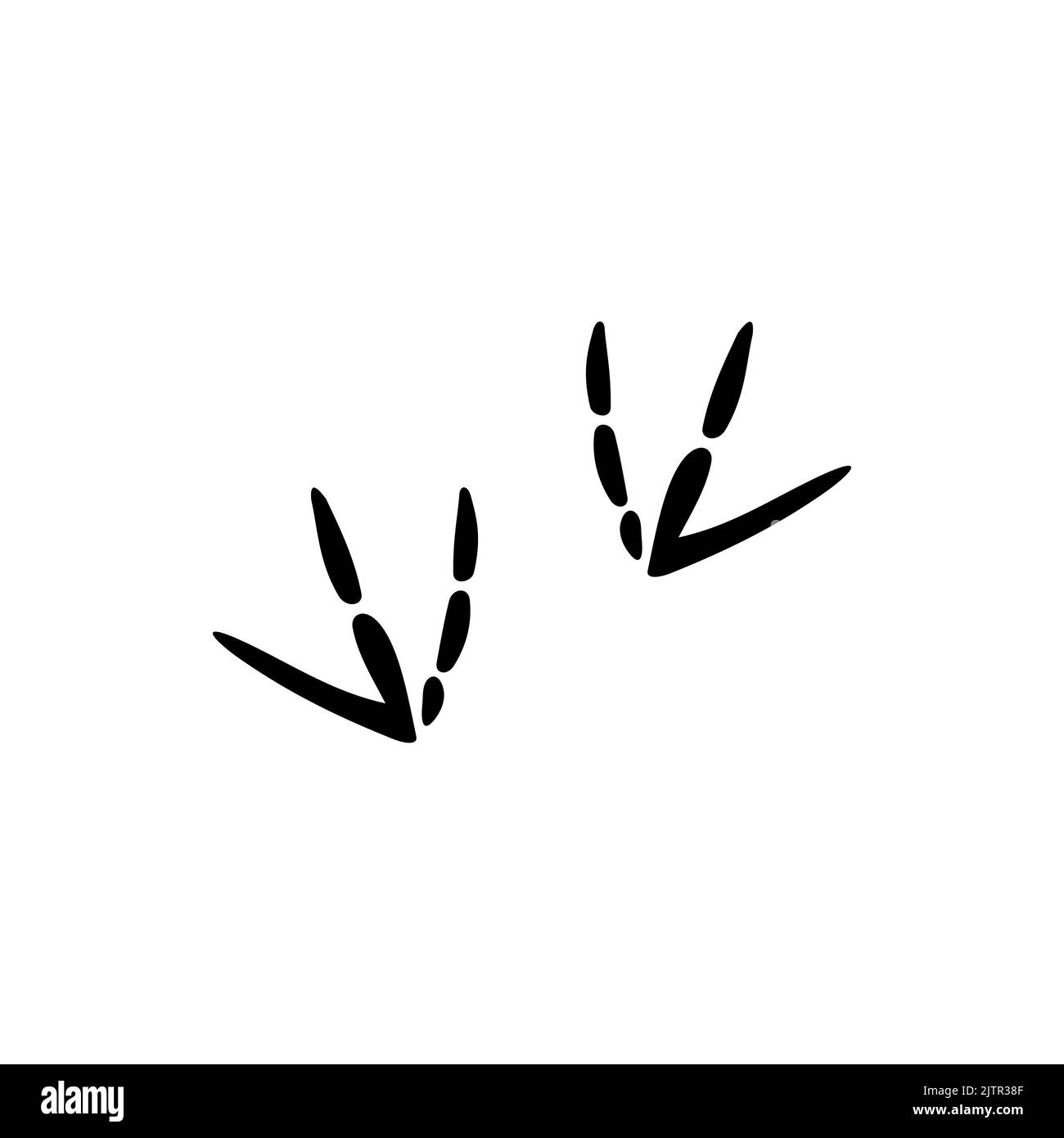 Impronte di raven o corvo di uccello animale isolato silhouette nera icona. Canne vettoriali, passi di tacchino o di pollo, tracce di impronta di uccello. Segni sparrow bird foot, gradini sporchi sul terreno, design piatto Illustrazione Vettoriale