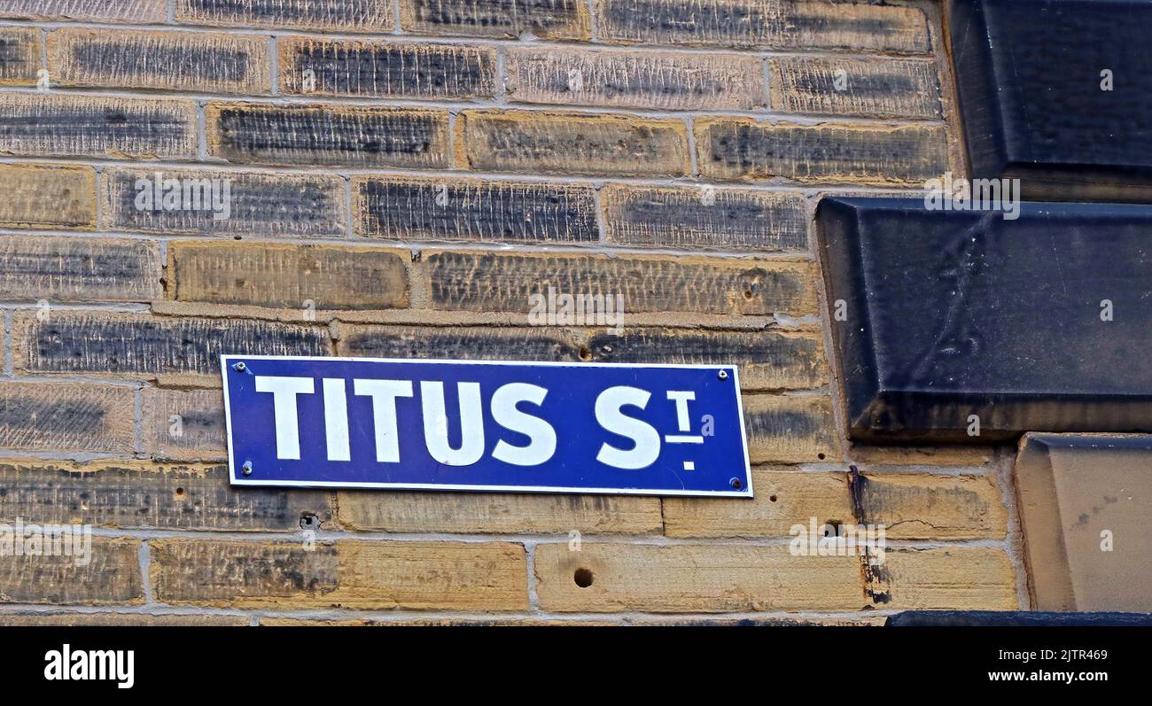 Titus Street, Saltaire, Bradford, West Yorkshire, Inghilterra, Regno Unito, BD18 3JU Foto Stock