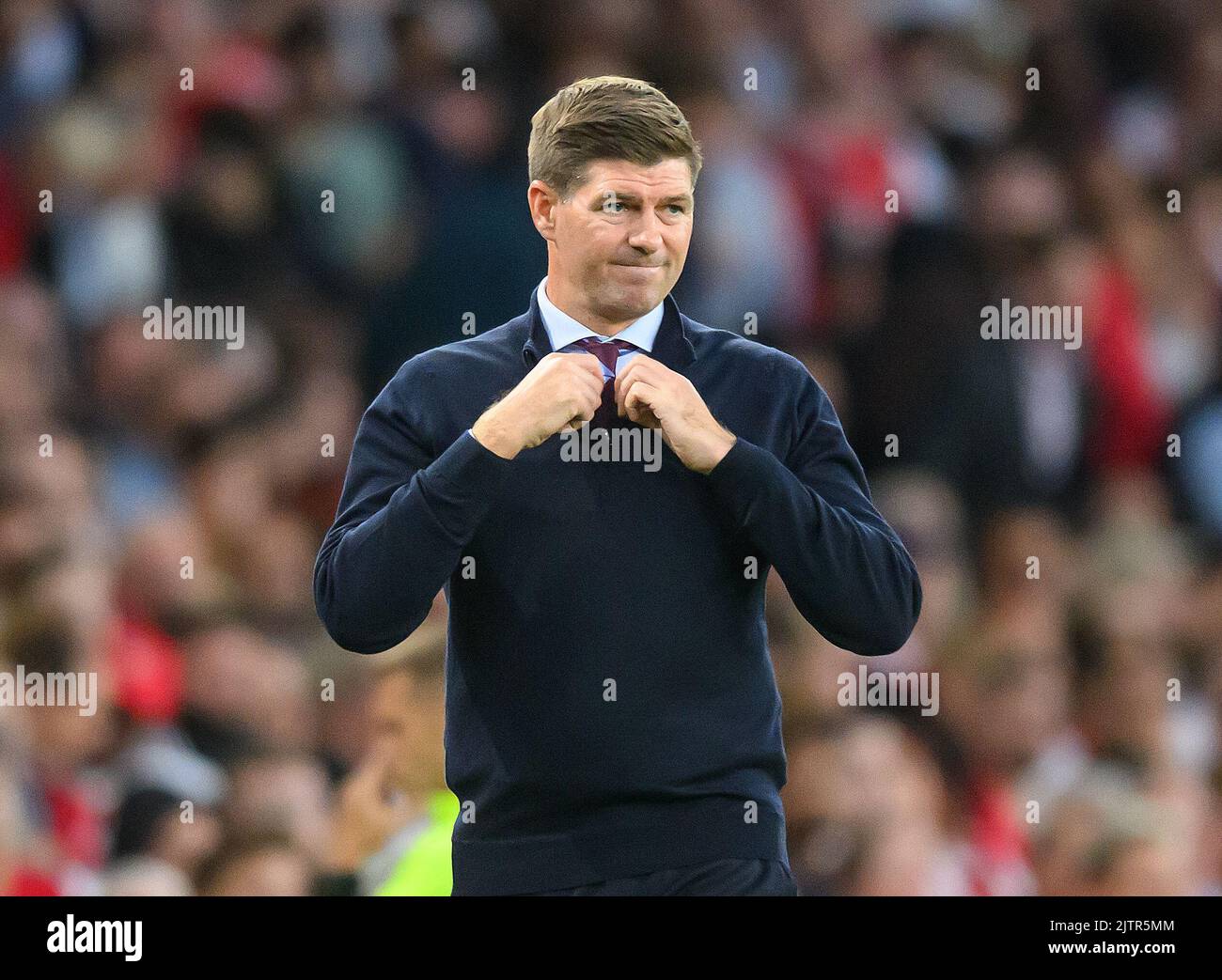 31 ago 2022 - Arsenal / Aston Villa - Premier League - Emirates Stadium Aston Villa Manager Steven Gerrard durante la partita presso l'Emirates Stadium. Foto : Mark Pain / Alamy Live News Foto Stock