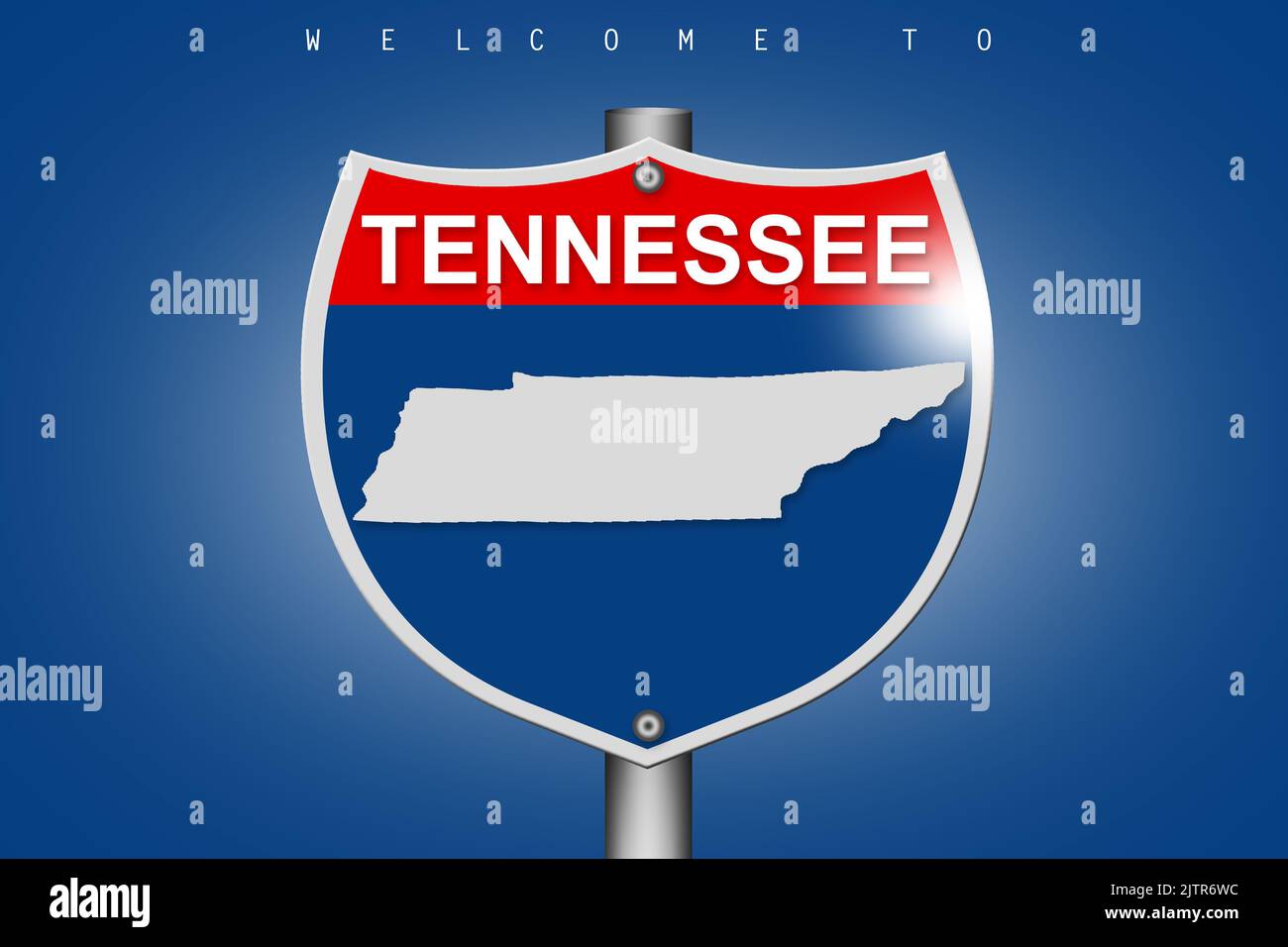 Tennessee su strada statale segno su sfondo blu, rendering 3D Foto Stock