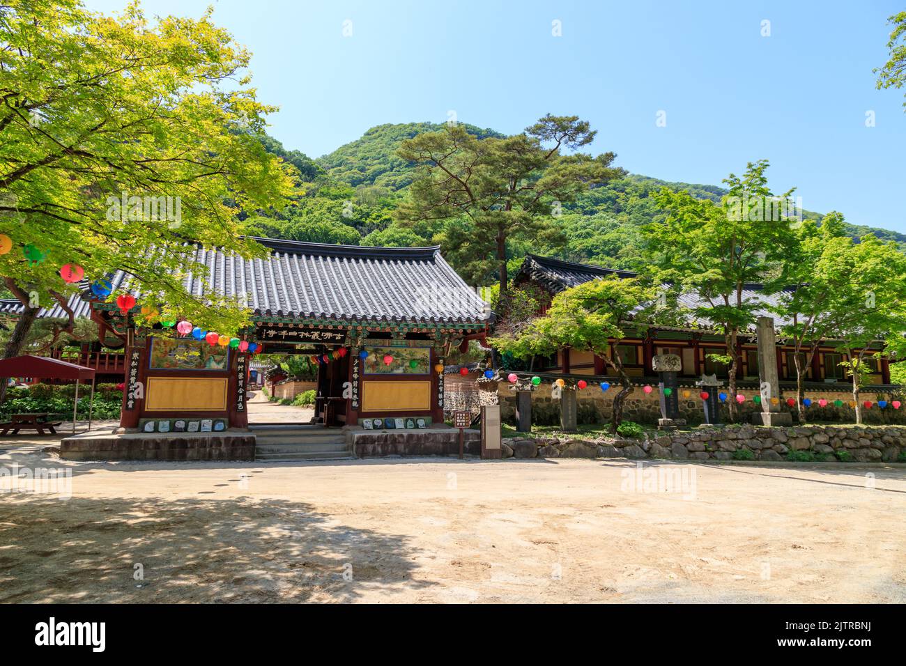 Jangseong-gun, Jeollanam-do, Repubblica di Corea - 4 maggio 2022: Un paesaggio di un tempio tradizionale coreano. Tempio tradizionale Baekyangsa. Foto Stock