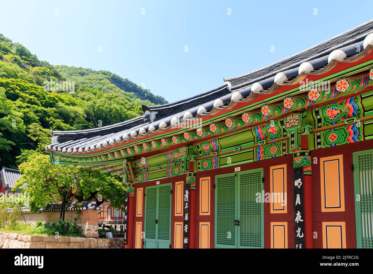 Jangseong-gun, Jeollanam-do, Repubblica di Corea - 4 maggio 2022: Un paesaggio di un tempio tradizionale coreano. Tempio tradizionale Baekyangsa. Foto Stock