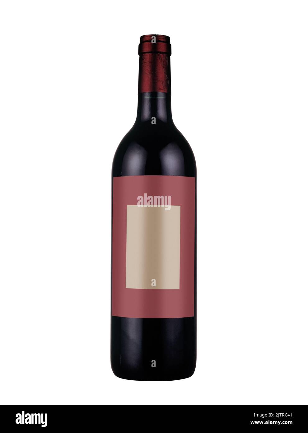 Bottiglia di vino rosso Bordeaux con etichetta adesiva vuota isolata con percorso di ritaglio Foto Stock