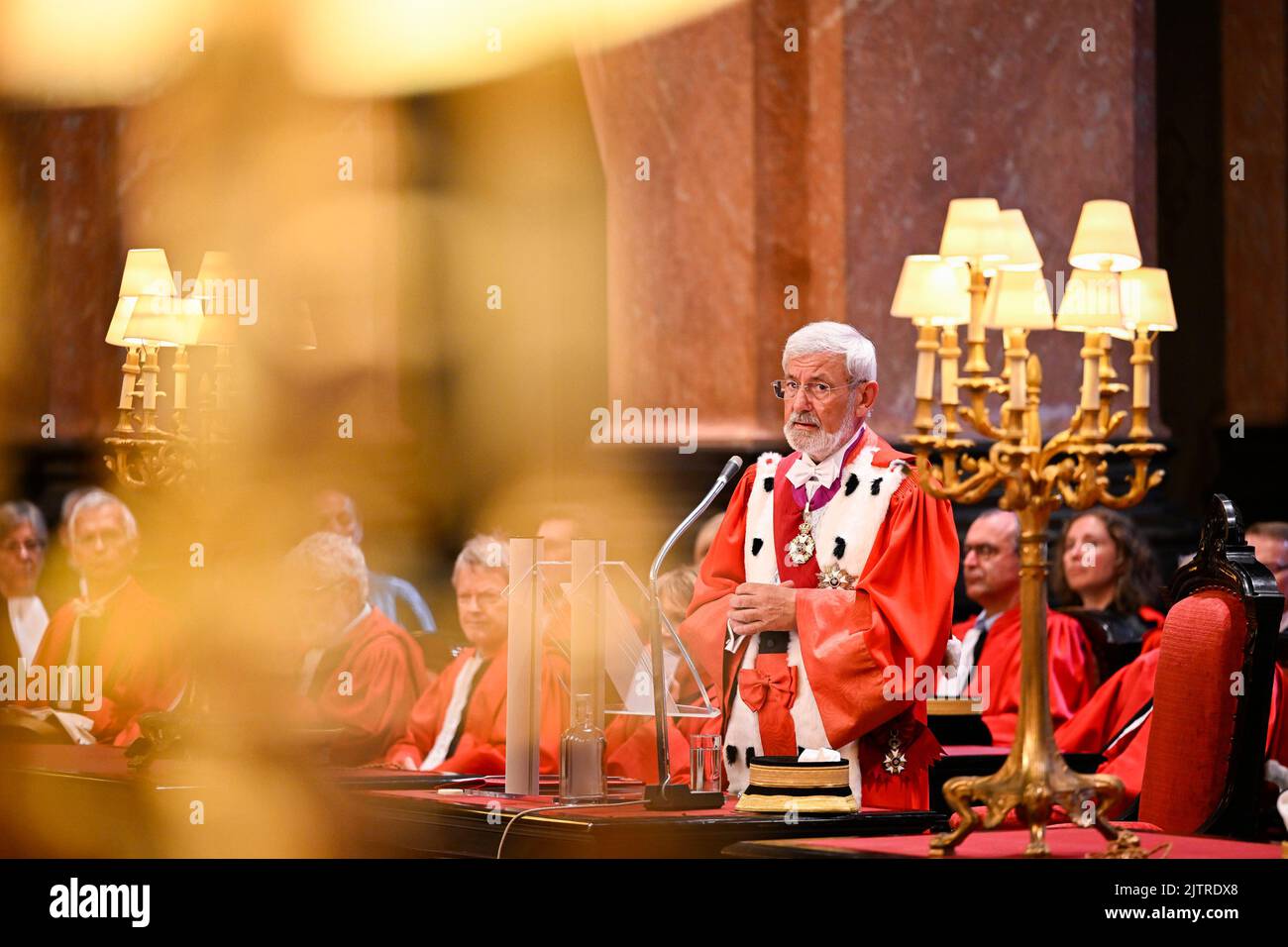 Il primo procuratore generale Andre Henkes ha pronunciato un discorso all'apertura del nuovo anno giudiziario della Corte di cassazione (alta Corte - Hof Van Cassatie - Cour de Cassation), a Bruxelles, giovedì 01 settembre 2022. FOTO DI BELGA LAURIE DIEFFEMBACQ Foto Stock