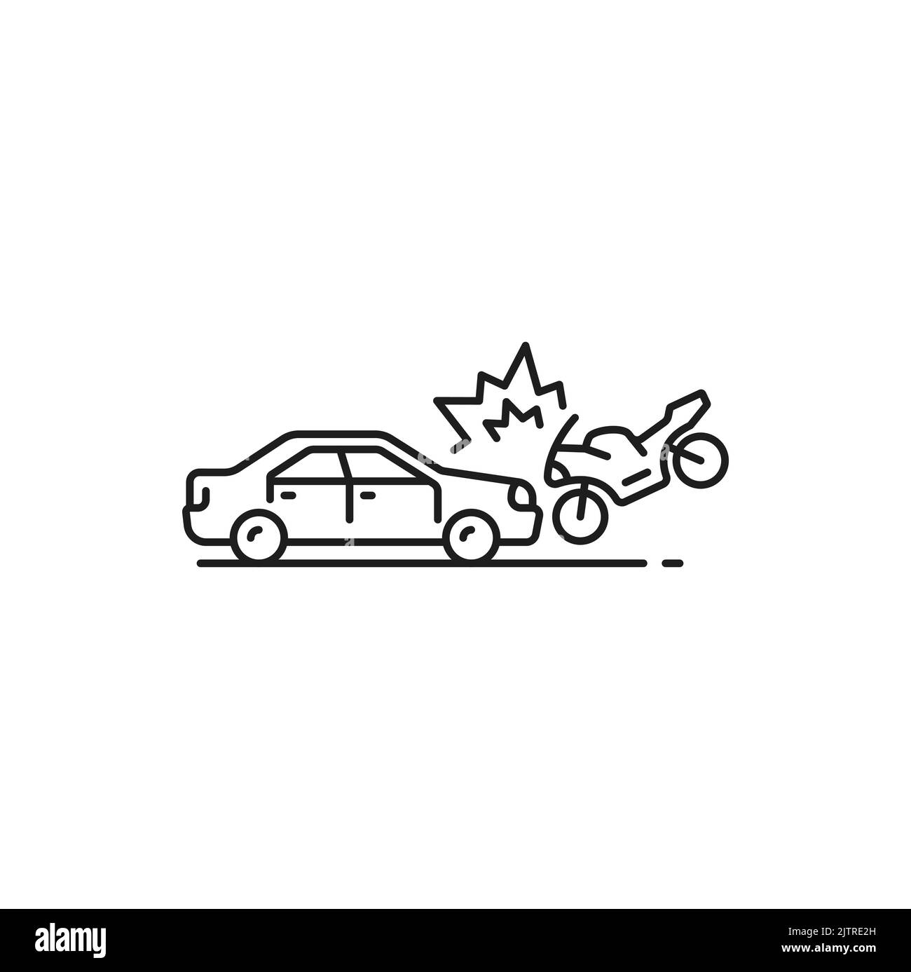 Icona danni alla vettura, incidenti o linee di collisione. Danni all'automobile in caso di collisione, pittogramma di violazione del traffico con veicolo schiacciato con moto sportiva. Assicurazione auto, simbolo vettoriale o simbolo del profilo di sicurezza per la guida Illustrazione Vettoriale