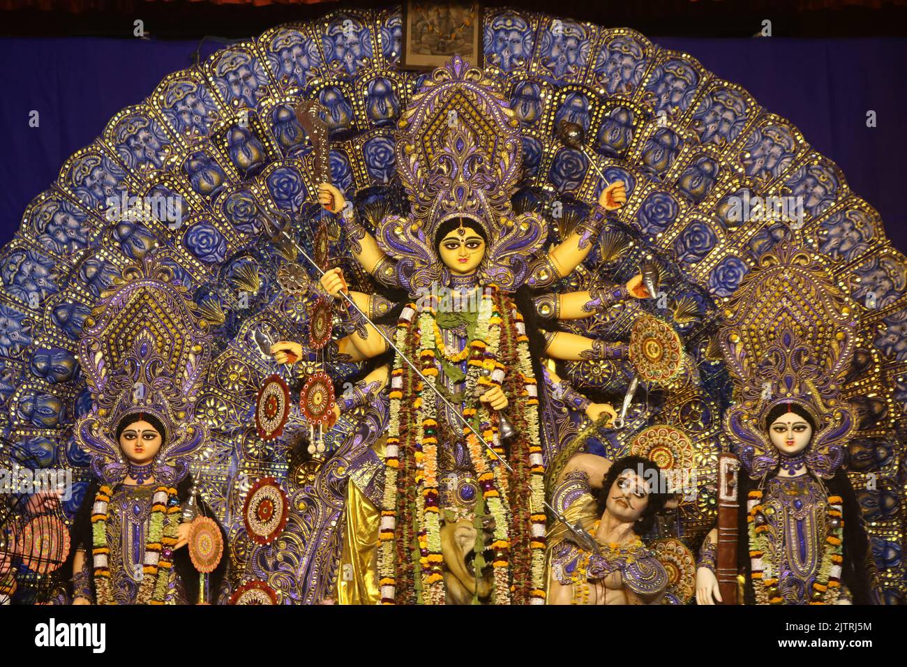 Durga Pratima, Kumartuli Durga Pratima, Kolkata Durga Puja. È un patrimonio culturale immateriale dell'UNESCO del Bengala Occidentale. Foto Stock