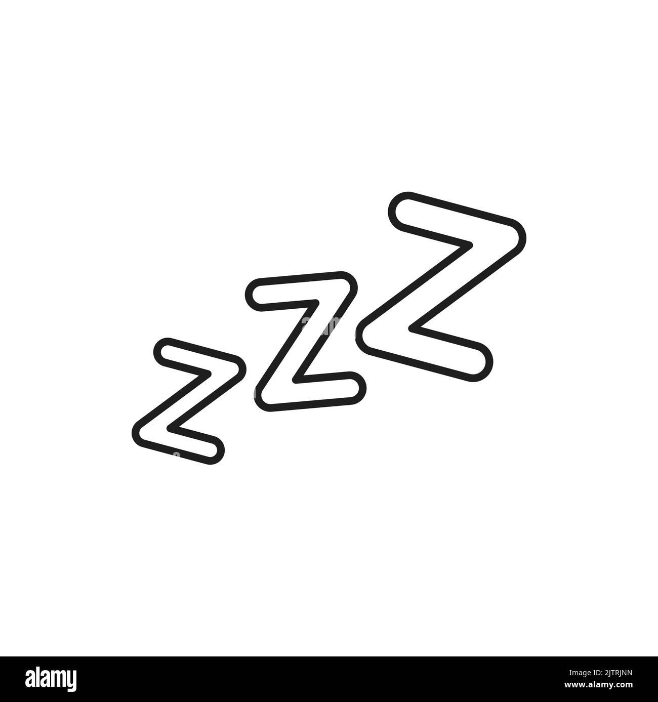 Dormire, zzz o slumber segno, sonno suono lettere isolato contorno icona. Testo vettoriale zzz, sonno, riposo e riposo e sonno design sottile e Illustrazione Vettoriale