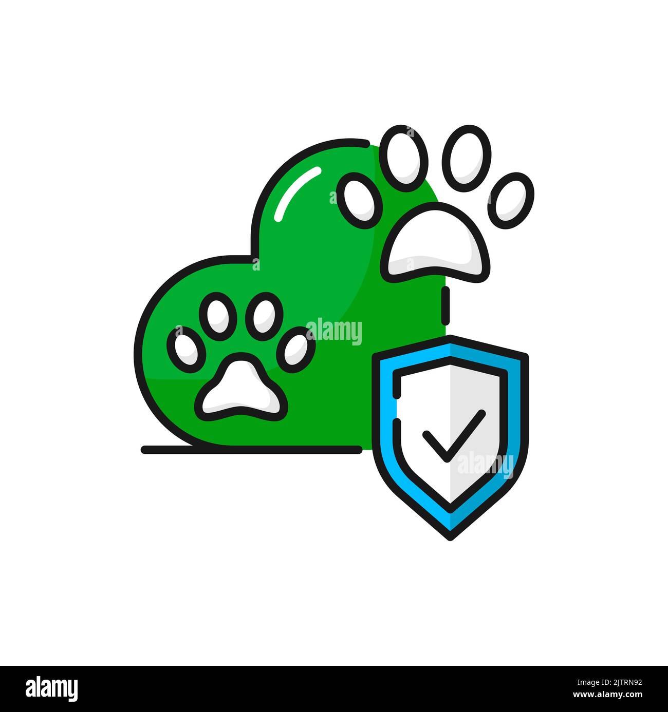 Animali assicurazione colore isolato contorno icona. Zampe e segnale di sicurezza per cani o gatti vettori, segnale di protezione e benessere per animali domestici, assistenza veterinaria Illustrazione Vettoriale