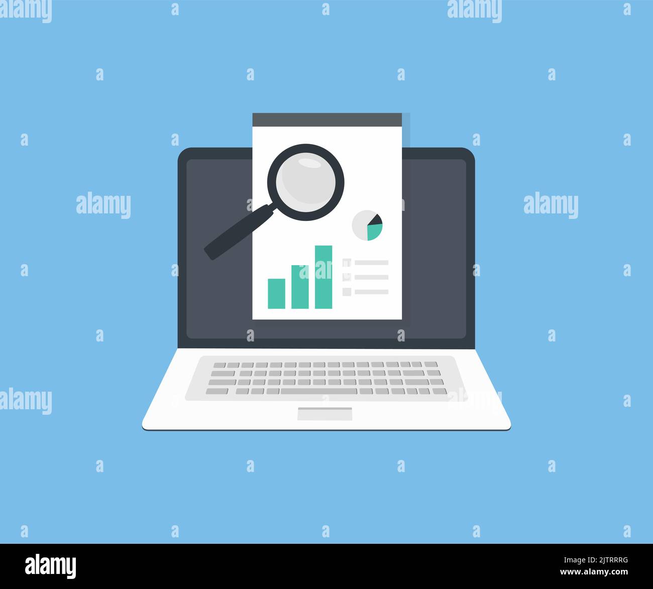 Grafico dei documenti digitali online, marketing, analisi, design dei logo dei report. Revisione dei contratti, analisi, contabilità aziendale, progetto di investimento, marketing Illustrazione Vettoriale