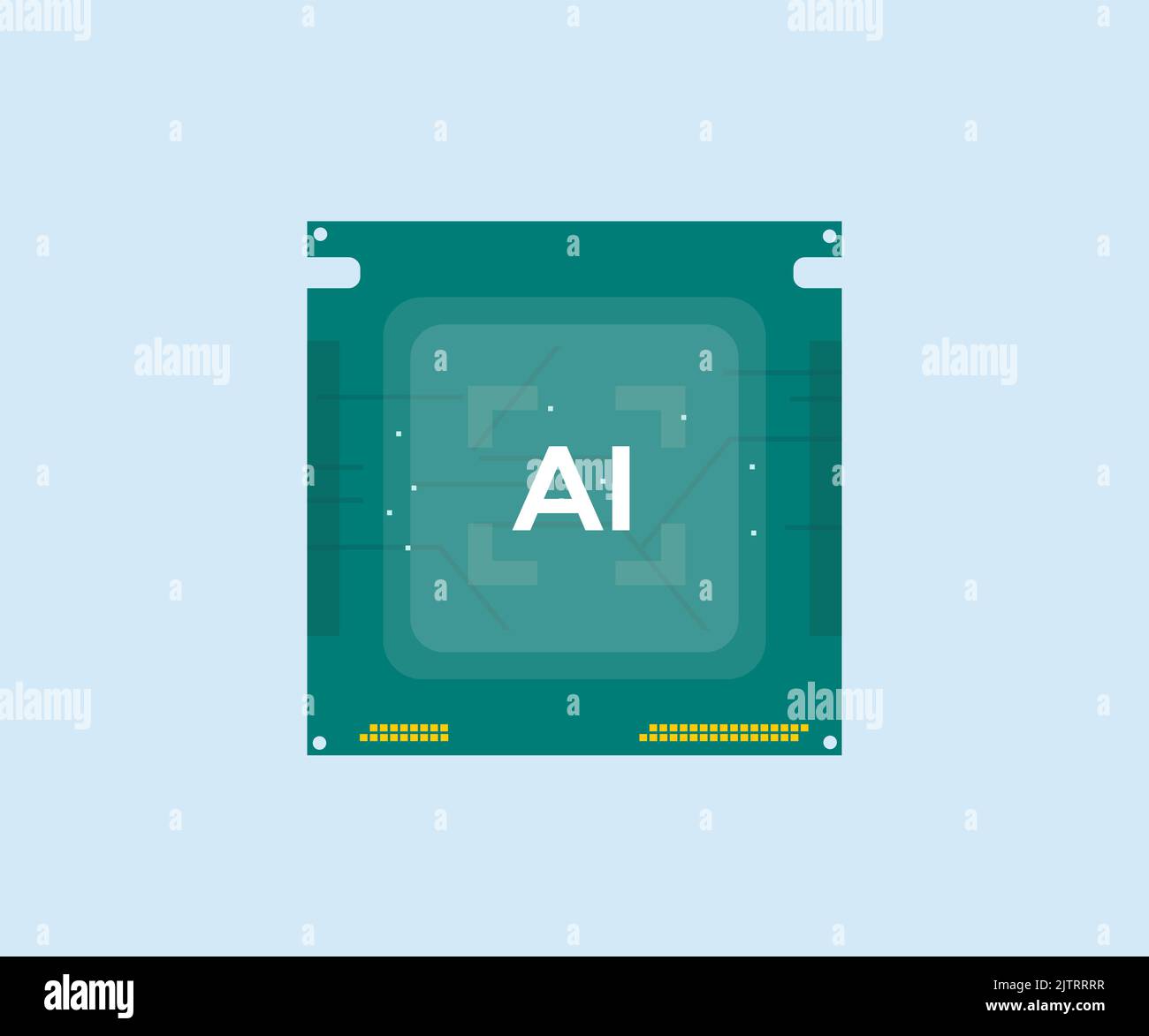 Design del logo del chipset dell'unità di processore centrale della CPU basato sulla tecnologia di intelligenza artificiale. Moderna interfaccia utente per le tecnologie informatiche. Elettronica e tecnologia. Illustrazione Vettoriale