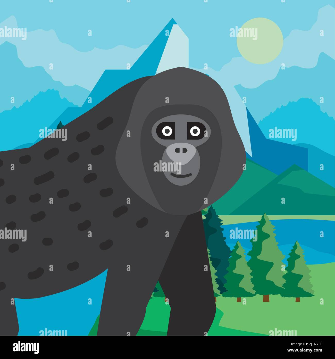 scimmia gorilla nel campo Illustrazione Vettoriale