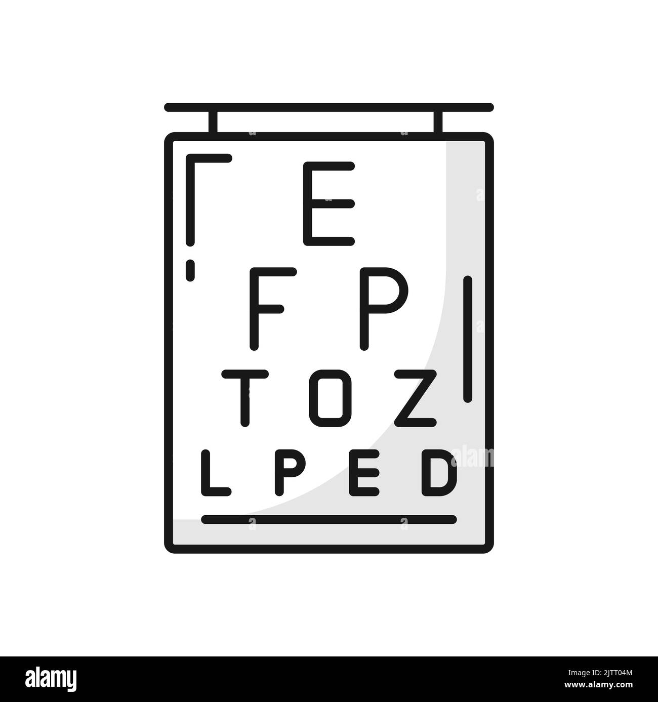 Mappa degli occhi, esame visivo o esame visivo icona vettore, esame oftalmologico. Mappa degli occhi, controllo visivo optometrico o esame visivo della vista, alfabeto optotipico o simboli Snellen o misura ottica Illustrazione Vettoriale