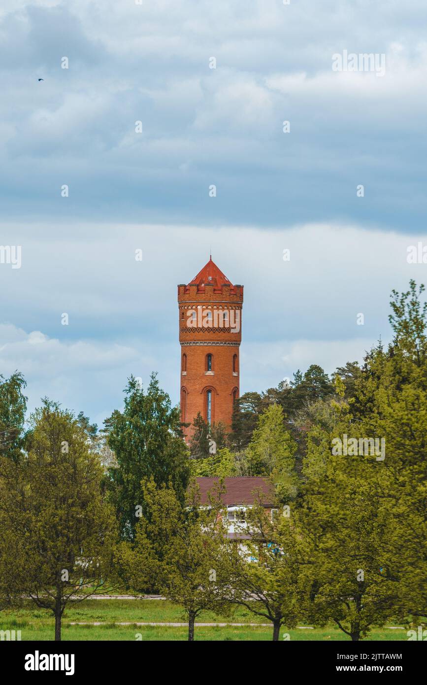 Uno scatto verticale di un Molin di Wasserturm nello Schleswig Holstein, in Germania Foto Stock