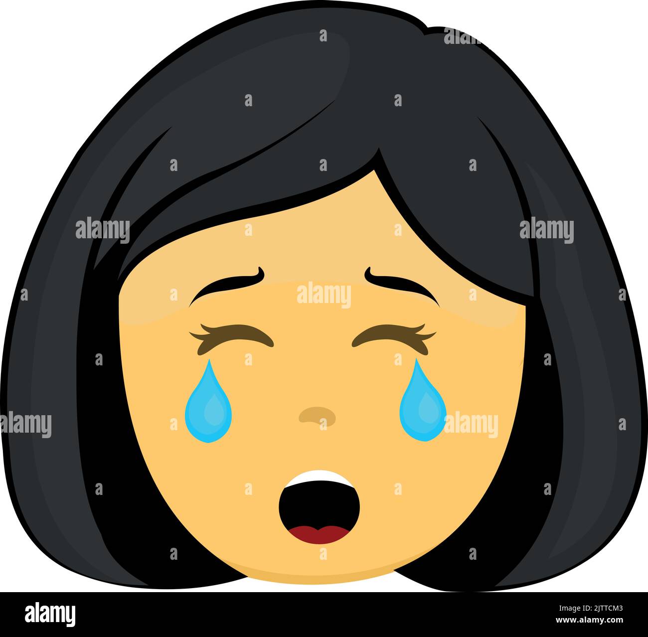 Emoticon vettoriale illustrazione di un volto donna in giallo, con un'espressione triste, piangendo e lacrime nei suoi occhi Illustrazione Vettoriale