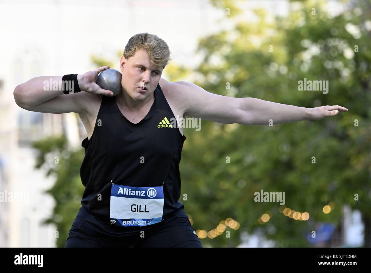 Jacko Gill di New Zeland, raffigurato in azione durante il concorso shot Put alla vigilia dell'evento di atletica della Memorial Van Damme Diamond League, che si terrà a Bruxelles giovedì 01 settembre 2022. La riunione della Diamond League si svolge il 02 settembre. FOTO DI BELGA ERIC LALMAND Foto Stock