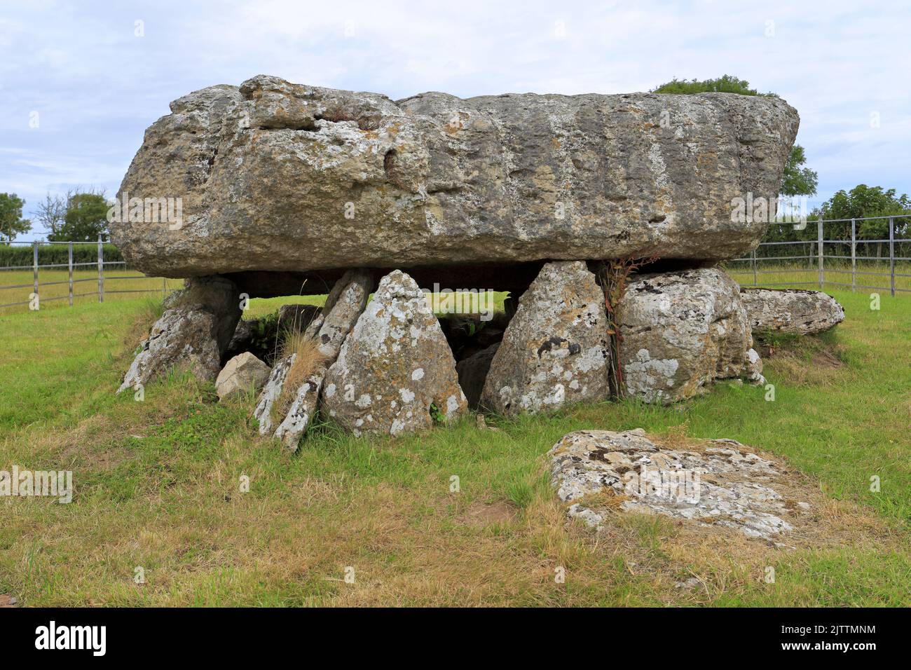 Camera di sepoltura Neolitico di Lligwy vicino a Moelfre, Isola di Anglesey, Ynys Mon, Galles del Nord, Regno Unito. Foto Stock