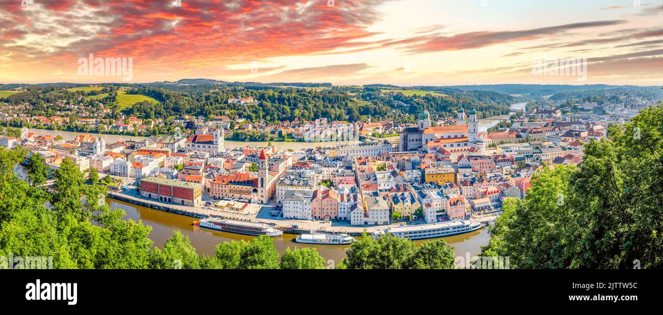 Vista su Passau, Baviera, Germania Foto Stock