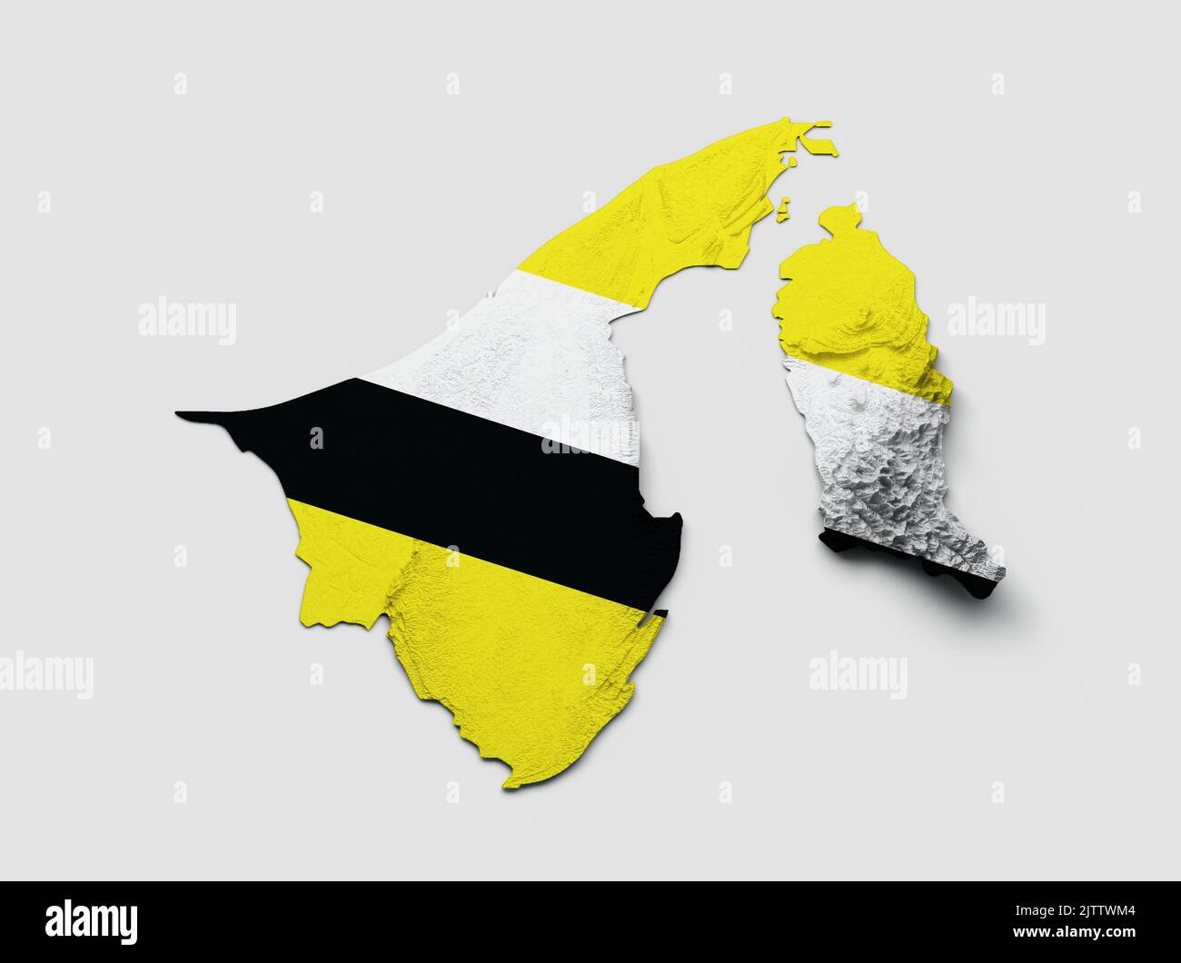 Un'illustrazione 3D della mappa Brunei e della bandiera con rilievo ombreggiato Foto Stock