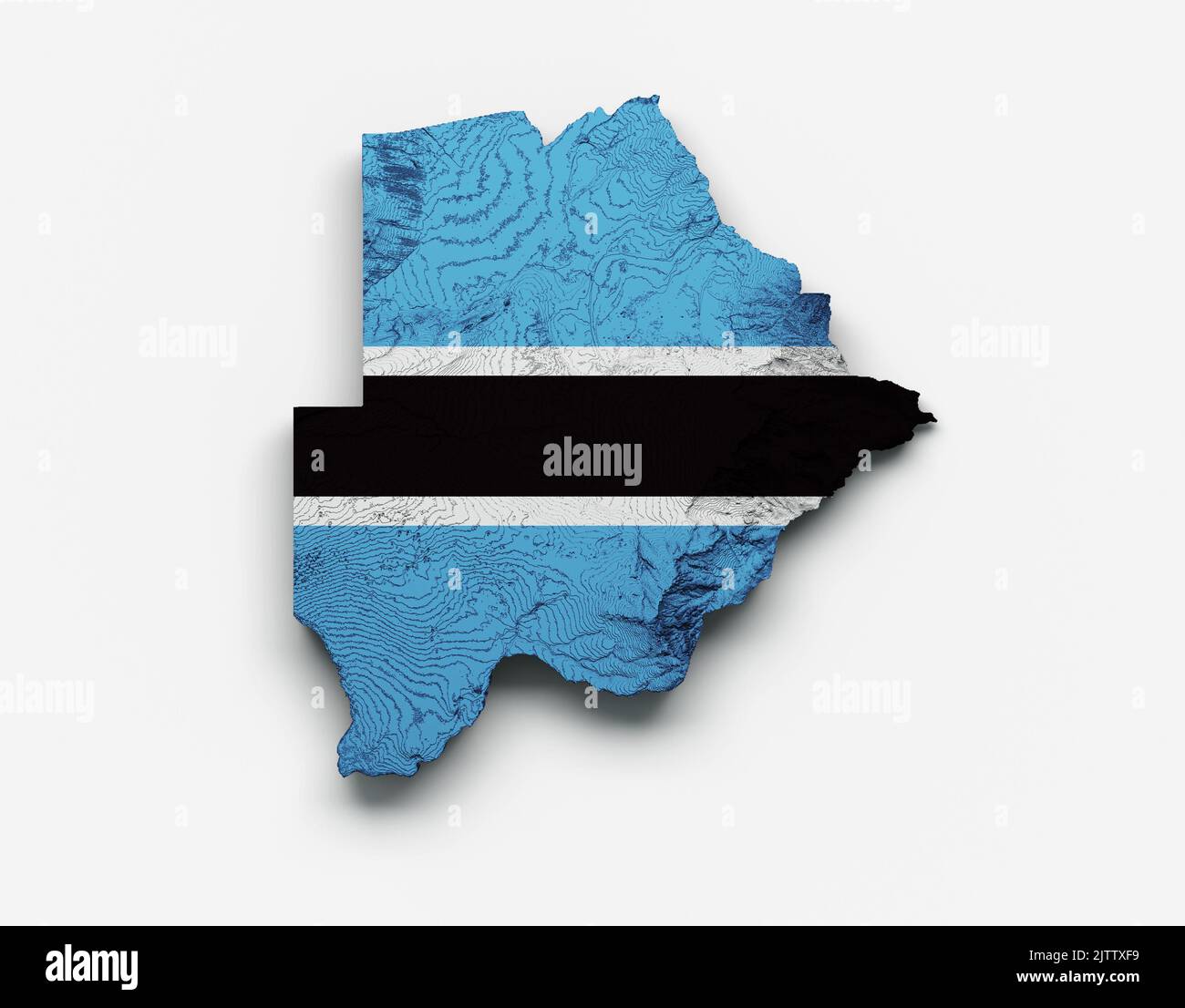 Un'illustrazione 3D della mappa del Botswana e della bandiera con rilievo ombreggiato Foto Stock