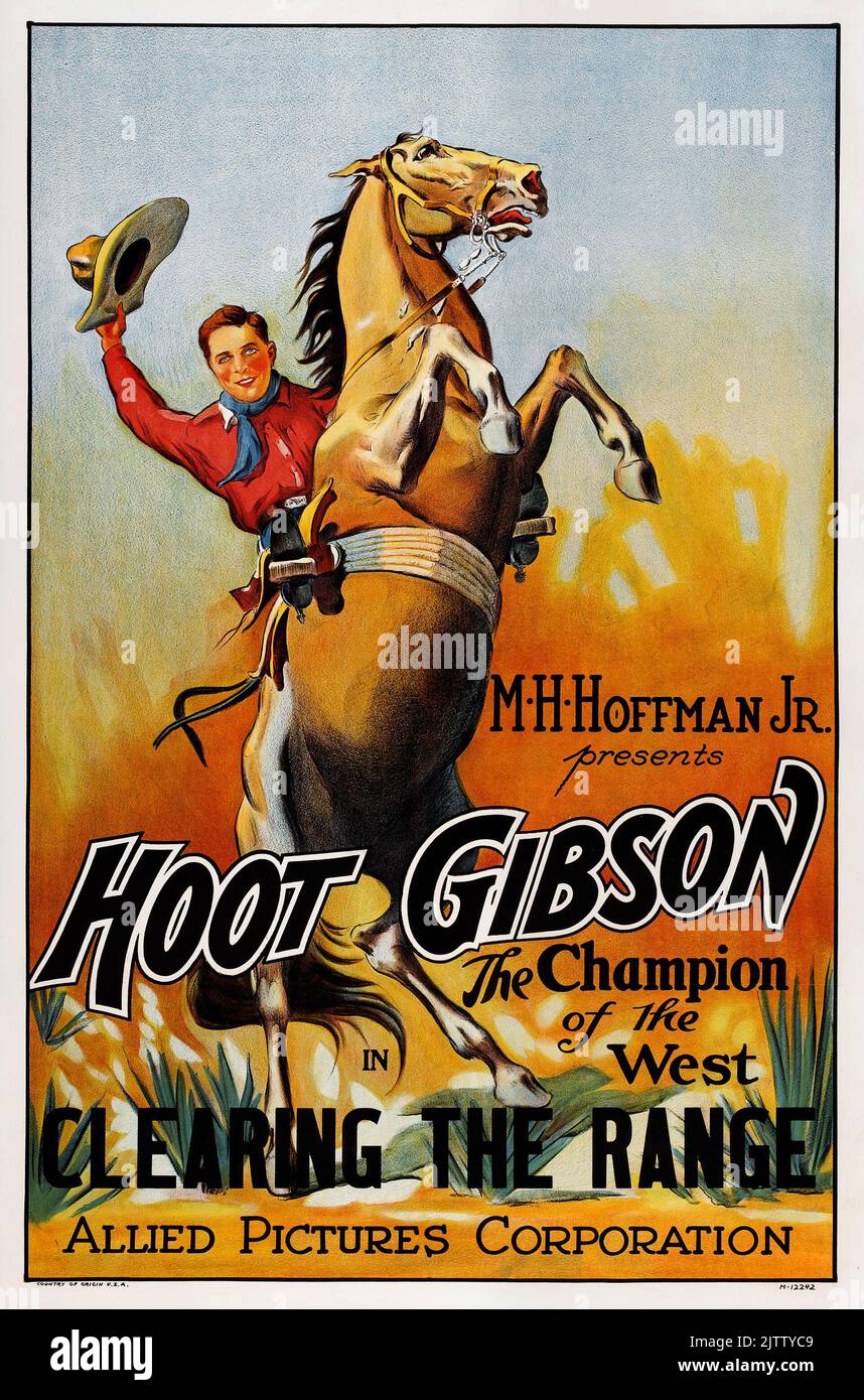 Poster del film d'epoca - Western - poster del film - Clearing the Range è un film Western pre-Code del 1931 con protagonista Hoot Gibson e la sua moglie Sally Eilers Foto Stock