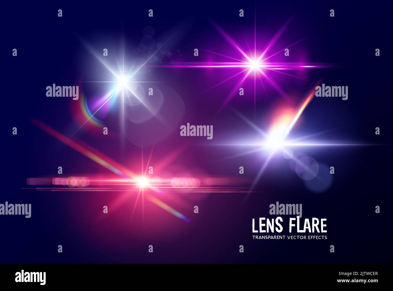Moderno fantasy trasparente lenti di luce effetti flare. Illustrazione vettoriale. Illustrazione Vettoriale