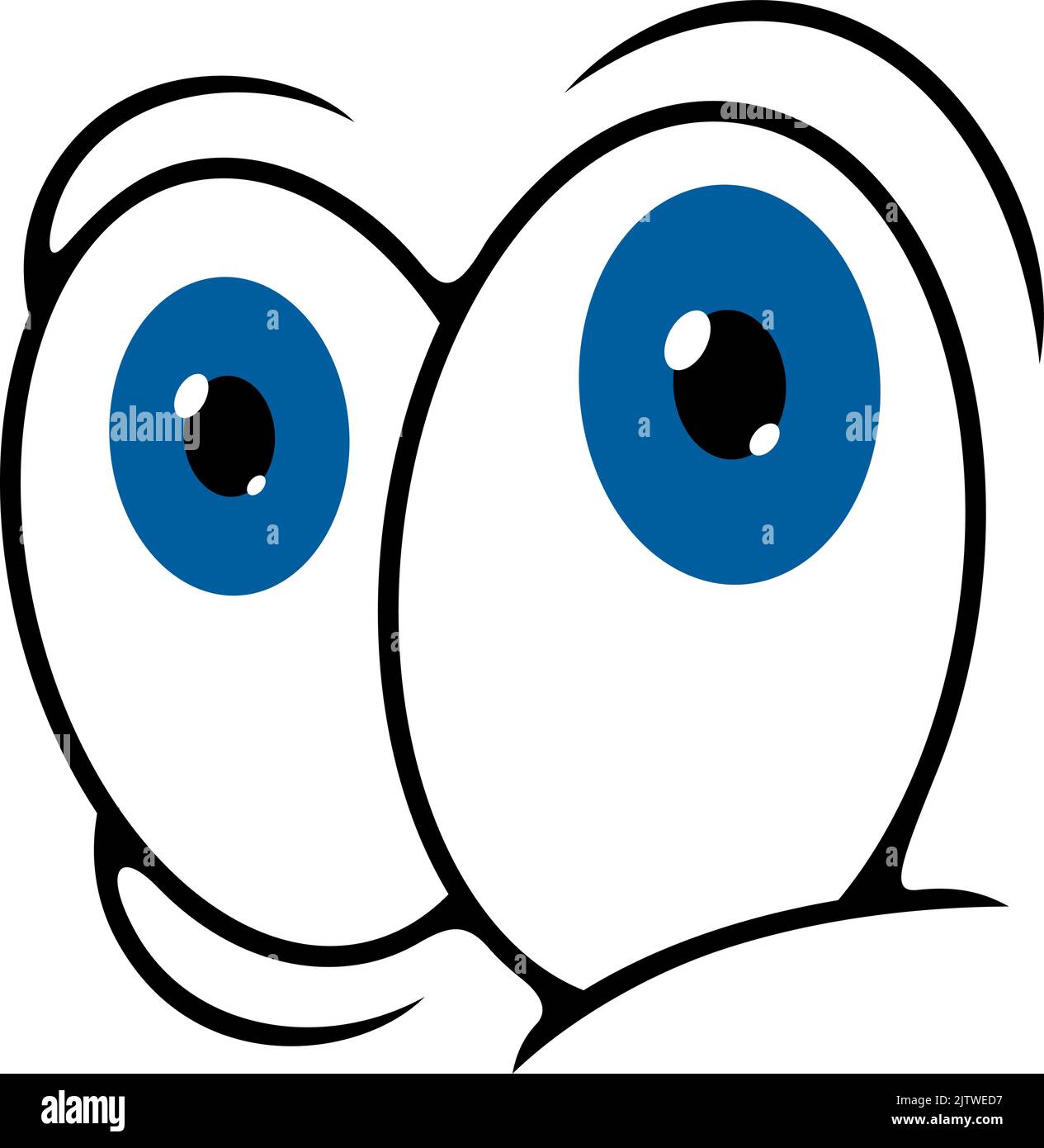 Occhi, personaggio e sorriso del volto dei cartoni animati, icona emoticon dei fumetti vettoriali. Doodle emozioni facciali con grandi occhi blu googly, simbolo di espressione emoji Illustrazione Vettoriale