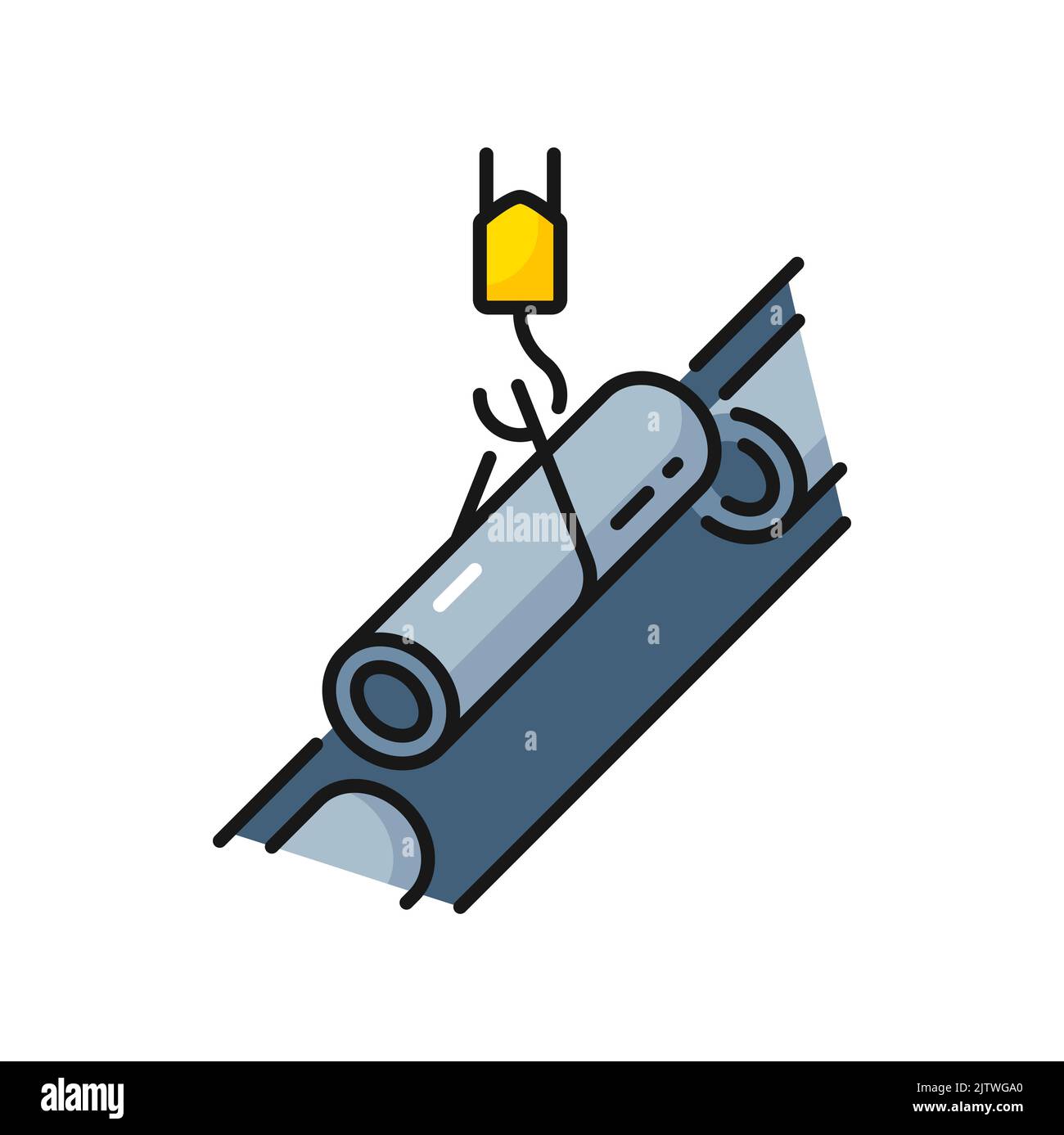 Tubo metallico sul rubinetto costruzione tubazione isolata colore contorno icona. Gancio di sollevamento vettore per carichi mobili con tubi in ferro, attrezzature per l'industria petrolifera e del gas Illustrazione Vettoriale